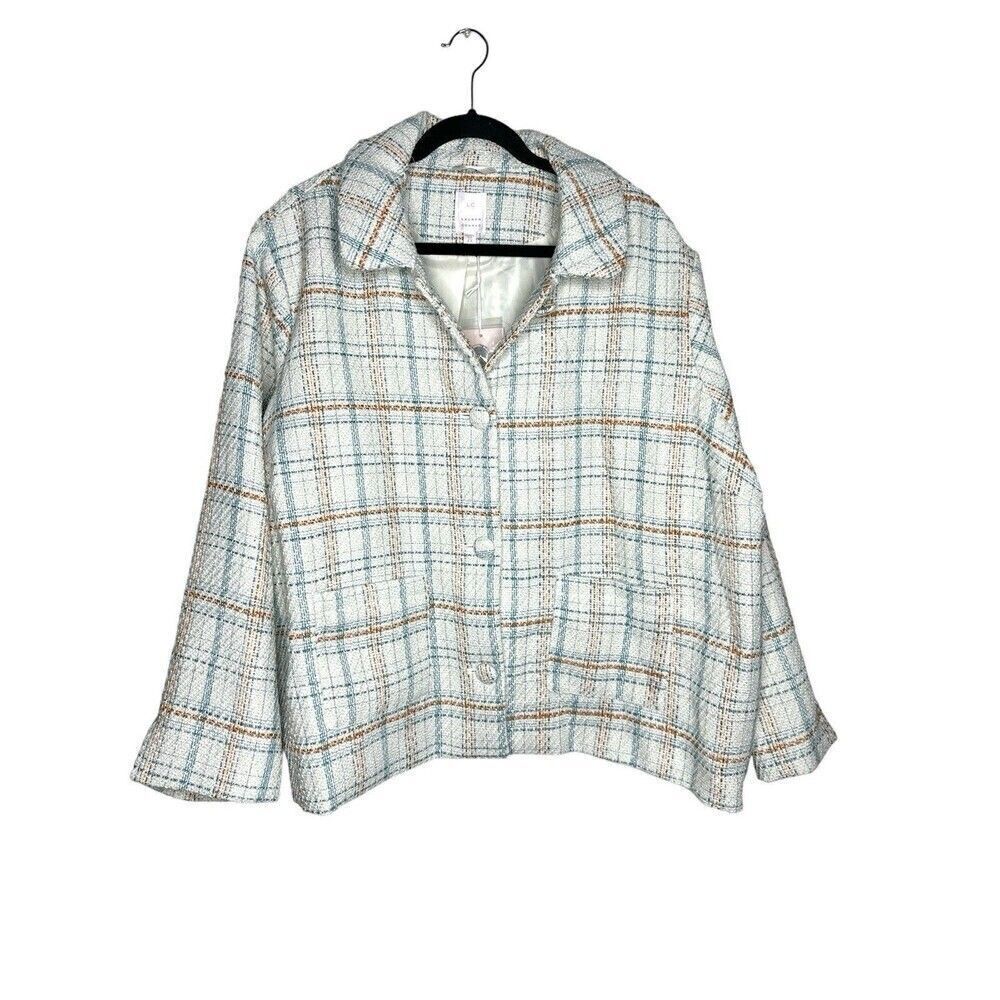 Lauren Conrad Jacket Womens Size 4X Button Wool Long Sleeve Pockets Crop Tweed